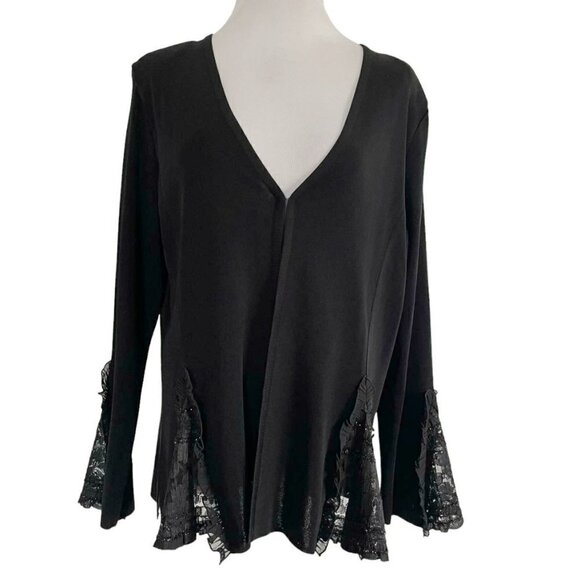 Misook Size Large  Top Blouse Black Cardigan Lace - Picture 1 of 8